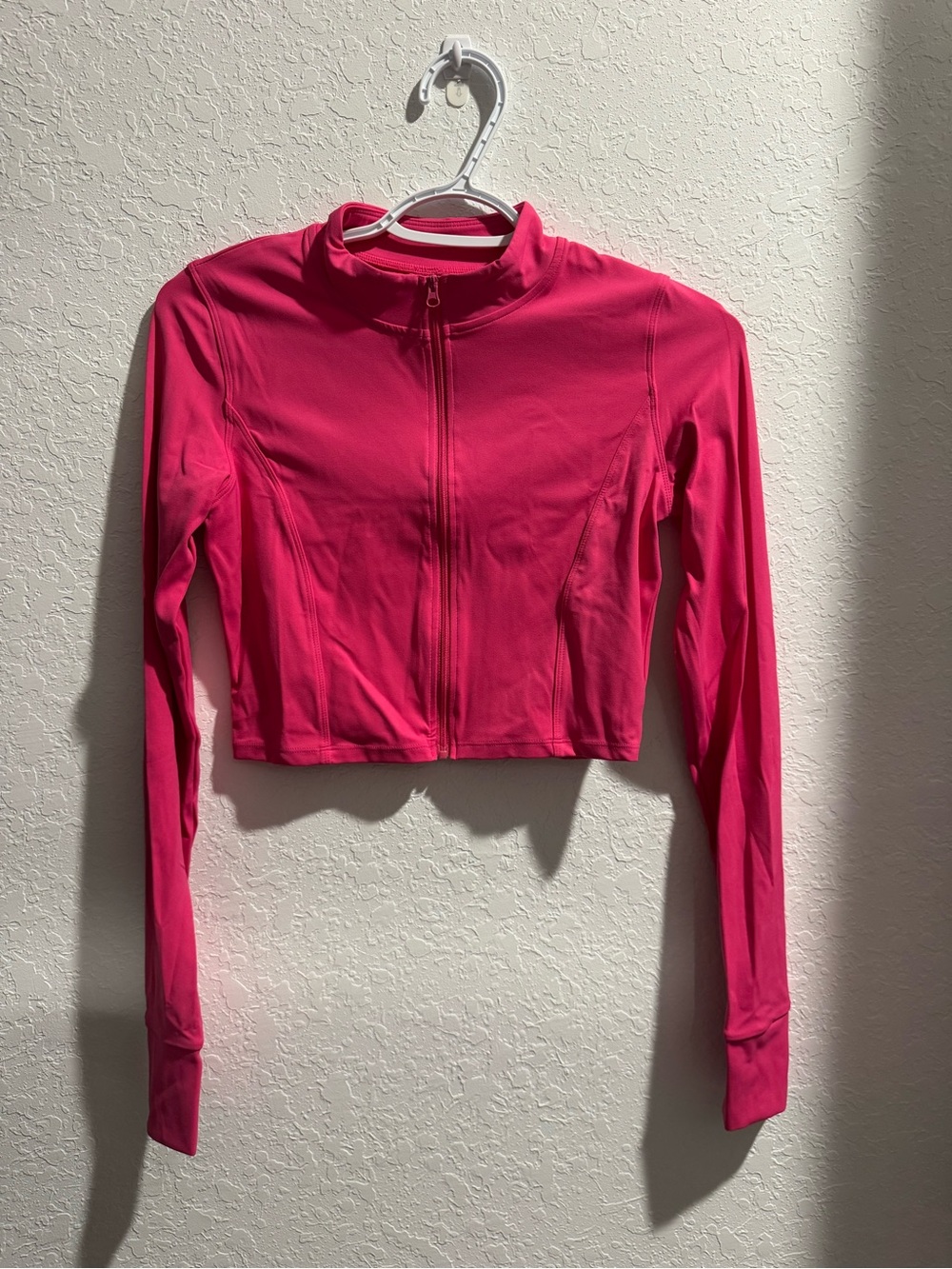 SHEIN Cropped Zip-Front Long-Sleeve Top - Hot Pink